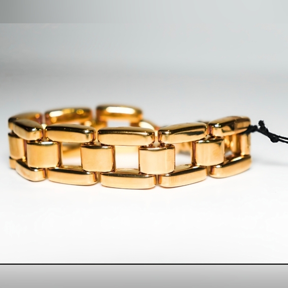 ✨New 14 K GOLD MILOR ITALY BRACELET Resin Links Chain Puffy Durable Genuine - Picture 1 of 8